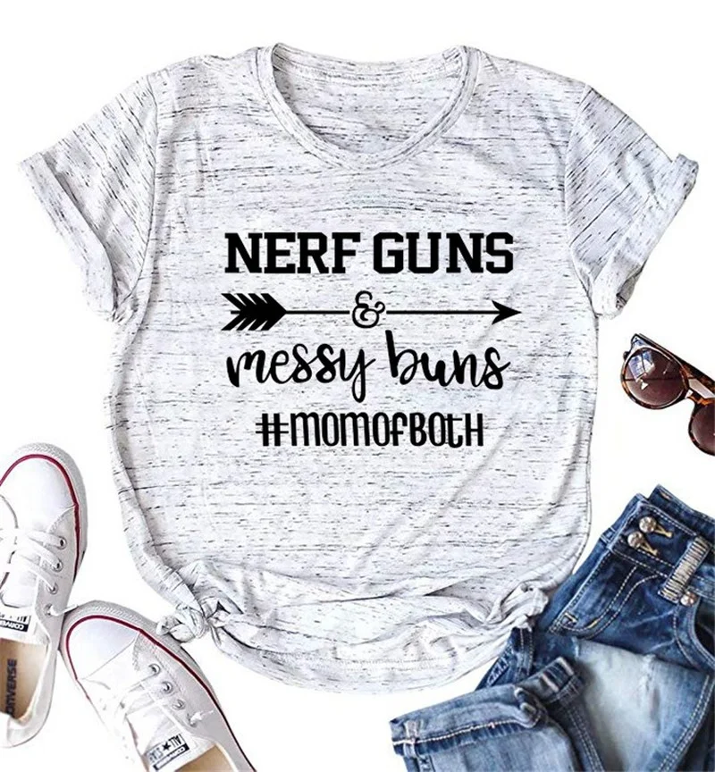

Women's NERF GUNS Messy Buns Letters Print Casual Short-sleeved T-shirt Graphic Tees Women