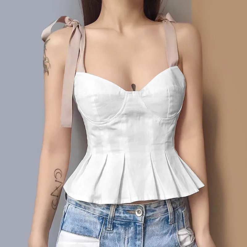 

DISEYAR Vetement Femme 2021 Summer Clothes For Women Girls Crop Top Blouse Pulovers Camis Aesthetic Body Shirt White Color