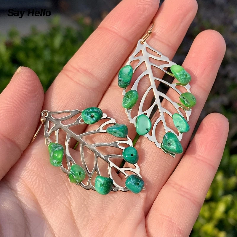 SAY HELLO Boho зеленый камень висячие серьги индивидуальность простой дикий маленький