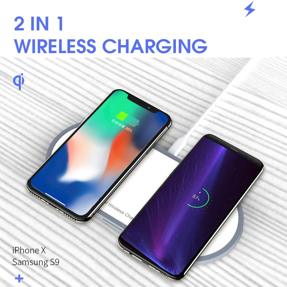 Ocube Dual 2 в 1 Qi Беспроводное зарядное устройство для Iphone 8 X Xs Max Xr Airpods 10 Вт Быстрая