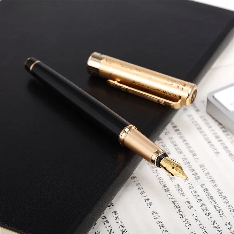 

Picasso 902 Golden engraving Metal Fountain Pen Golden Clip Iridium Fine Nib 0.5mm Fashion Writing Ink Pen for Office Business