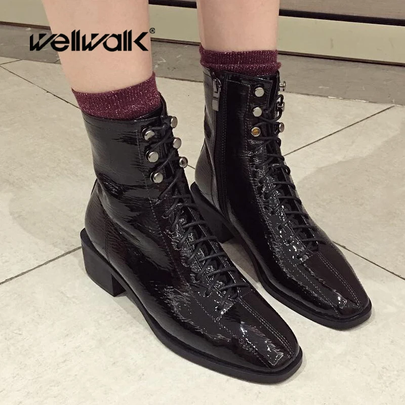 Wellwalk Martens/ботильоны женская зимняя обувь женские ботинки Челси на квадратном