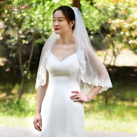 youlapan v96 lace wedding veil short bridal veils with lace and beading elbow length lace wedding veil with partial trim
