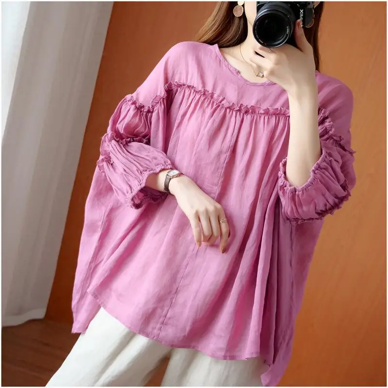 

6XL 2020 Summer Large Size Loose Purple Blouses Shirt Women Casual Half Sleeve Tops Vintage Big Plus Size Female Long Blouses