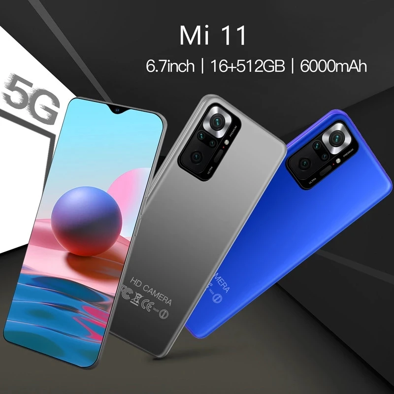 

2021 New Global Version Galaxy Mi11 6.7 Inch Smartphone16+512GB 6000mAh Support Face Unlock Dual SIM Mobile Phone 5G