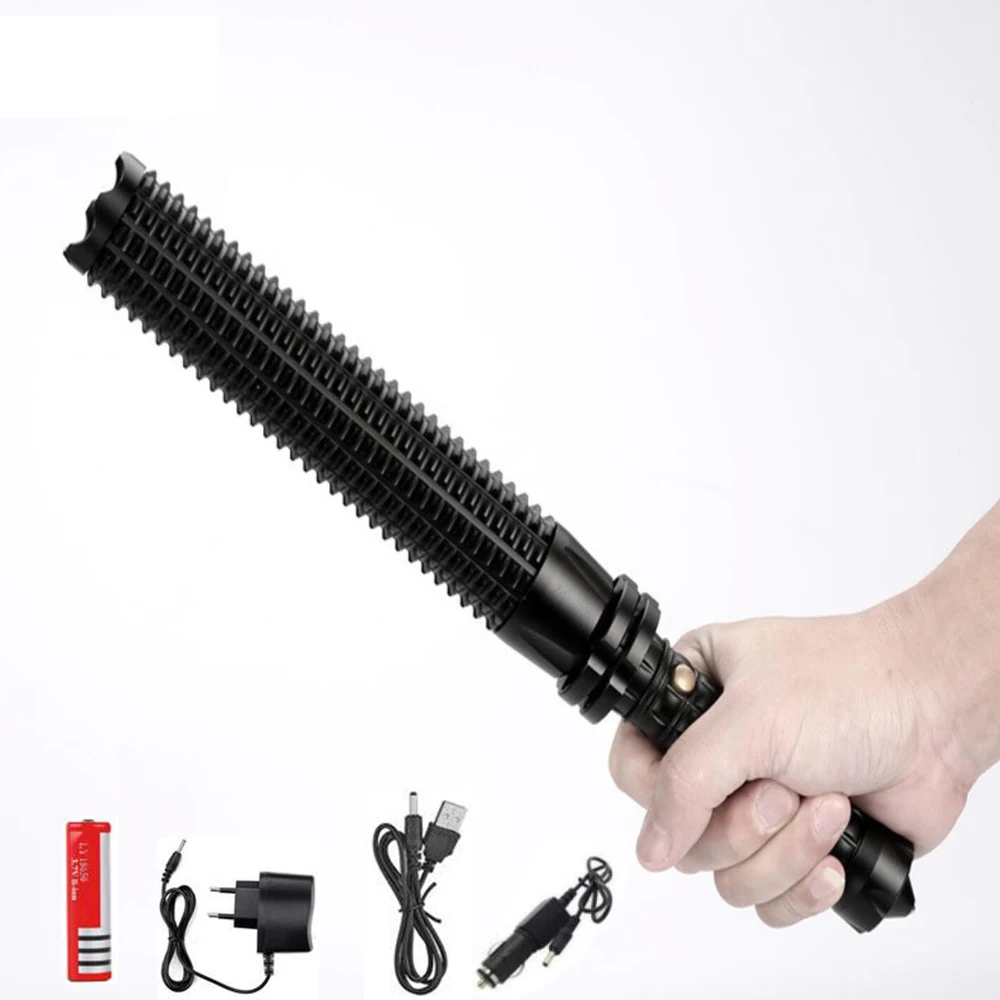 

LED Flashlight Self Defense Stick Telescopic Mace Torch Security Lamp 18650 Battery Spike Bat Light Powerful