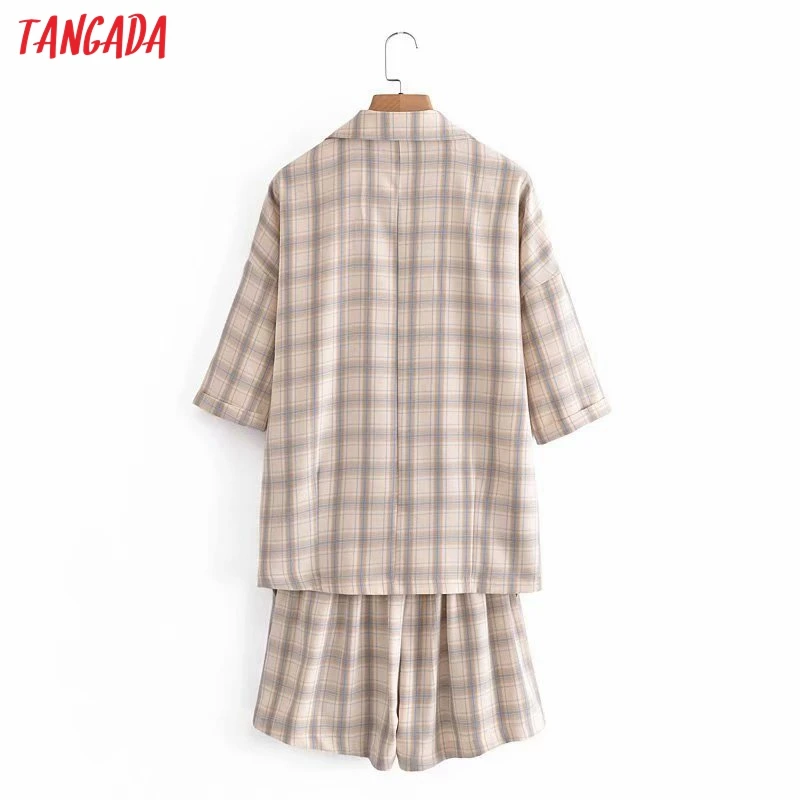 

Tangada Korea Chic Plaid Print Suit Women Shorts Set 2021 Fashion New Suit 2 Piece Set Sweet Top and Shorts 2G24