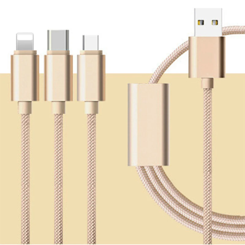 Золотой 3в1 2в1 USB кабель для iPhone XS X 8 7 6 кабель Micro usb type C кабель для samsung S9 S8 кабель быстрой зарядки 2A шнур зарядного устройства - Цвет: Золотой