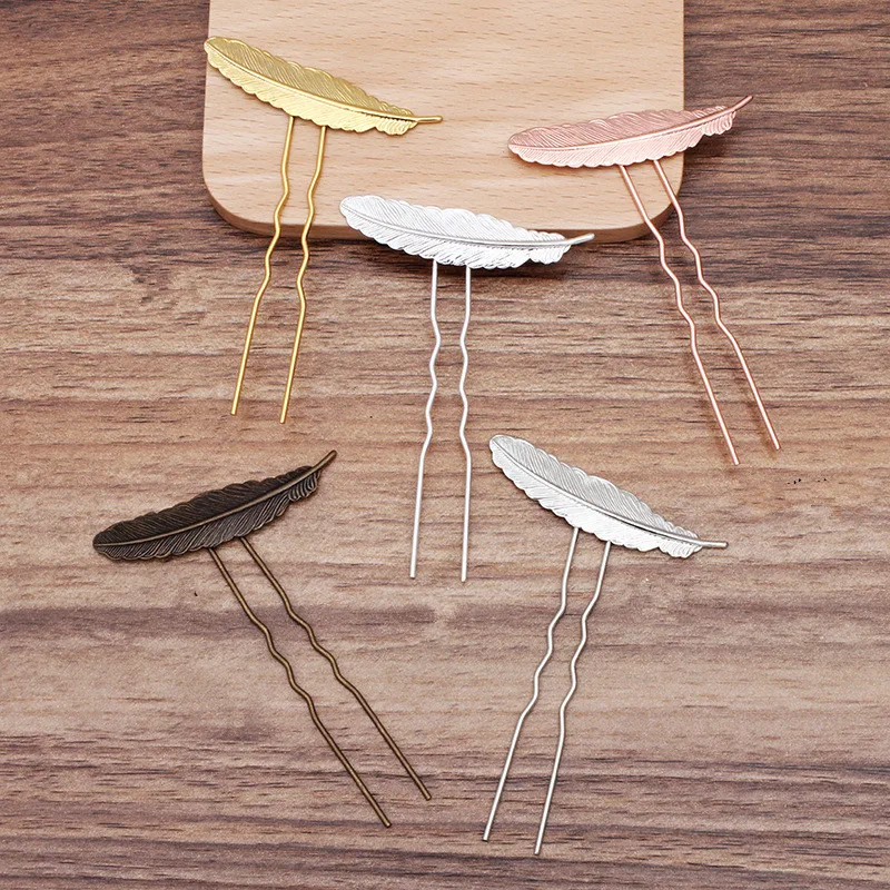 

20 шт. 12*52 мм вилка для волос с перьями 75*1,2 мм U-образные палочки для волос с оправой Регулируемая медная Шпилька с покрытием ювелирные изделия для женщин украшение