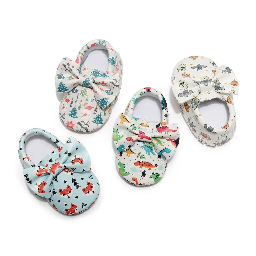 Детская обувь из искусственной кожи с твердой подошвой Рождественские Мокасины