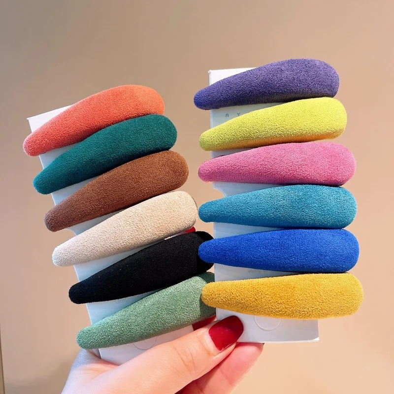 

Корейский ~ осень/зима Morandi Цвет капли воды губка BB клипса кожа фланель боковой клипса сплошной цвет бахрома цветной клипса