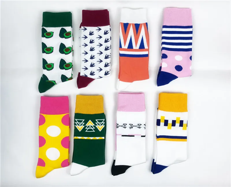 Фирменные качественные женские Носки Happy 8 видов цветов круглые геометрические