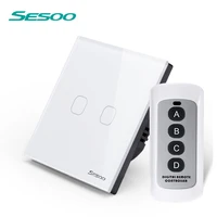 sesoo eu standard remote control switch 2 gang 1 waycrystal glass switch panelrf433 5060hz wall touch switchled indicator