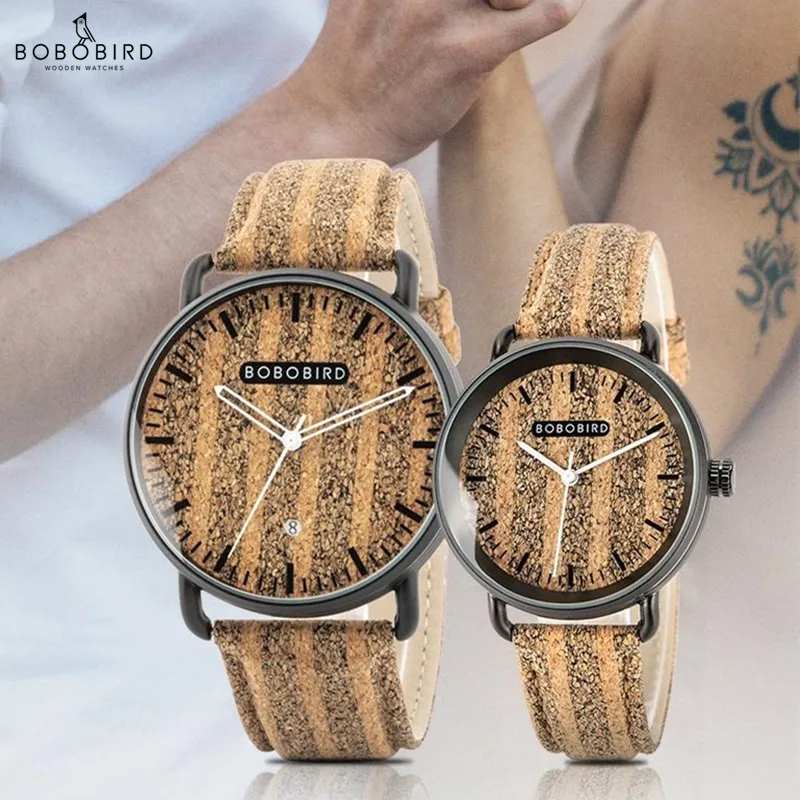 

BOBO BIRD Wooden Couple Watch New Simple Fashion Men's Wristwatch Cork Skin Design Waterproof Function Japan Movement Lover Gift