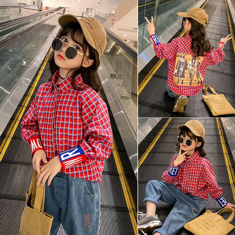 

Plaid Shirt Girls Pattern Printing Shirts For Girls 2020 Spring Fahsion Kids Shirts Children Trendy All-match Shirt Tops