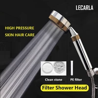 high pressure shower head rainfall water saving plating pp filter clean stone double filtration with universal fitting bathroom