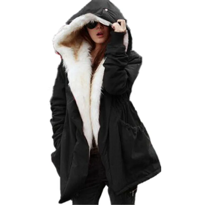 

Pure Color Fur Parka OverCoat Cotton Hooded Coat Winter Coat Women Casual Parka Arm Women Warm Winter New Coat Fashion Clothing