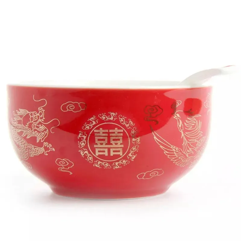 Дракон и феникс свадебный gaiwan чайная чаша китайский красный ted чайная чашка и блюдце набор - Цвет: Soup Bowl 1