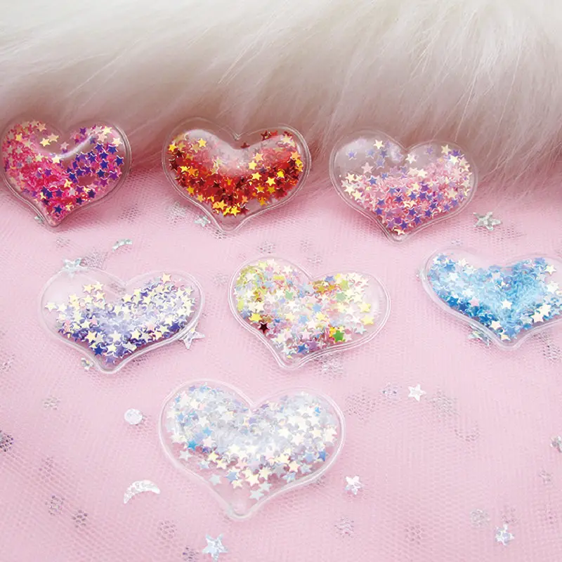 

10pcs 4cm*3cm Transparent Applique Colorful Glitter Sequin Pearl Heart Handmade Craft Decoration for DIY Hair Clip Accessories