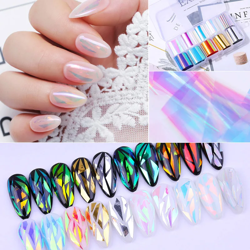 Фольга для ногтей набор красочная стеклянная Бумага конфеты цвета дизайн перевод рисунка наклейки модные