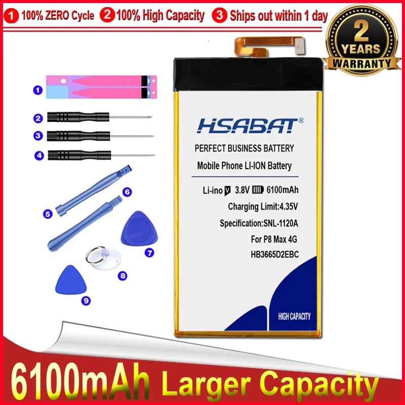 Аккумулятор HSABAT 0 Cycle 6100mAh Для Huawei P8 Max 4G HB3665D2EBC W0E13 T40 высококачественный Сменный
