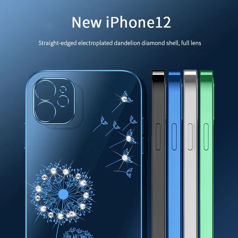 

GTWIN Plating Diamond Dandelion Clear Phone Cases For iPhone 12 Pro Max Mini 11 Pro XS Max XR X 7 8 Plus Luxury Soft Clear Cover