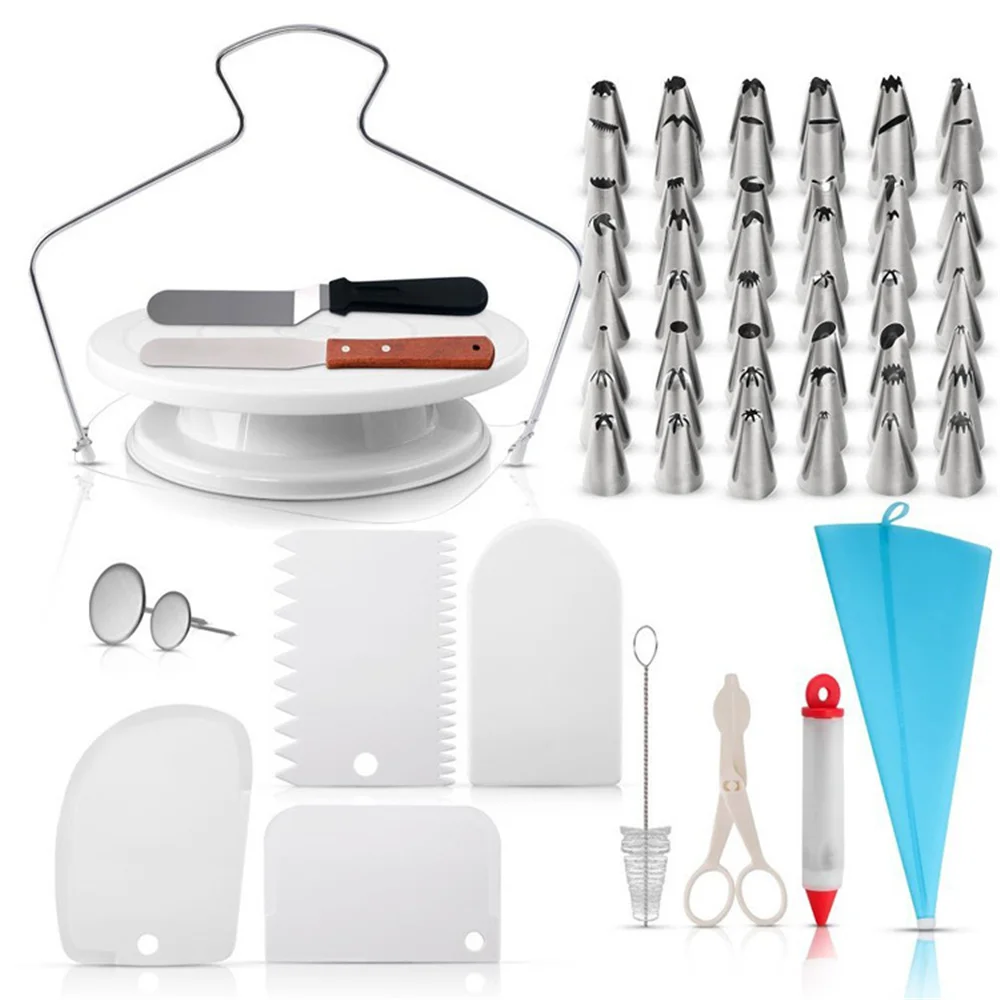 

Cake Decorating Set Turntable 11"-24 Icing Nozzles-mould-pen-spatula-bags-tools 38pcs