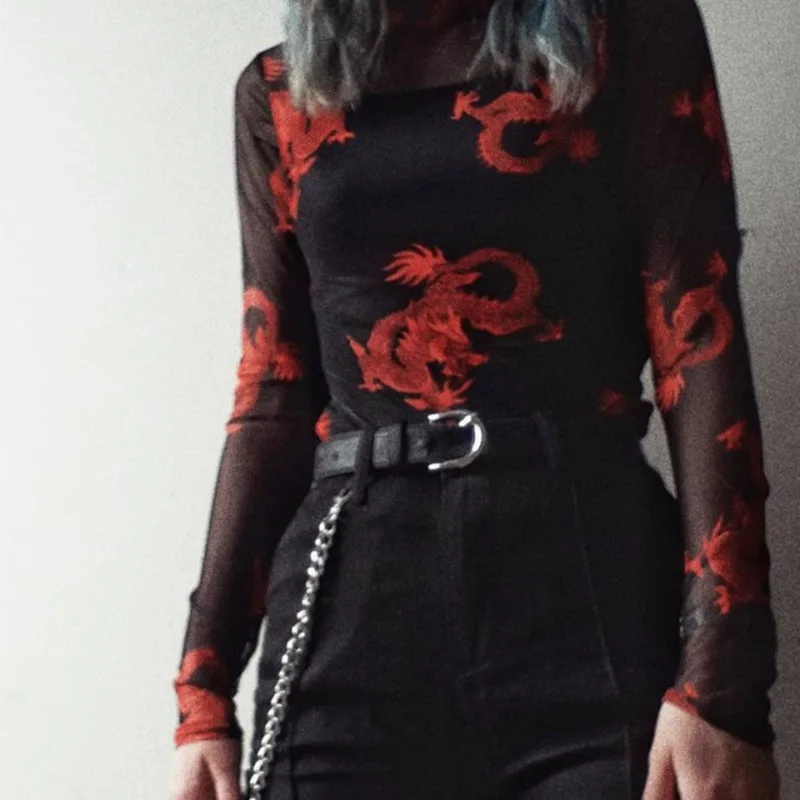 

Sexy Dragon Print Mesh Cutout Jumpsuit Plus Size Festival Clothing Grils Dragon Bodysuit 2020 Summer Sexy Print Jumpsuit