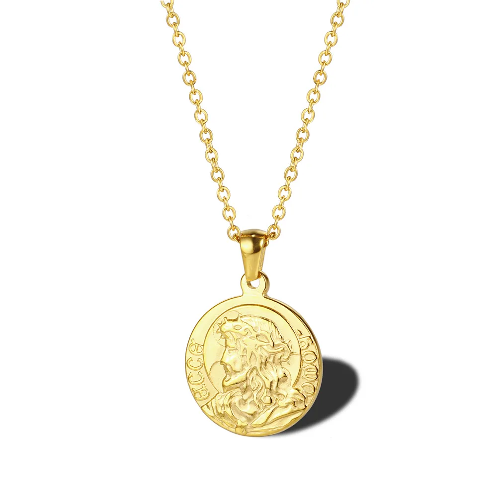 Винтажный круглый кулон в виде монеты из нержавеющей стали золотое ожерелье с