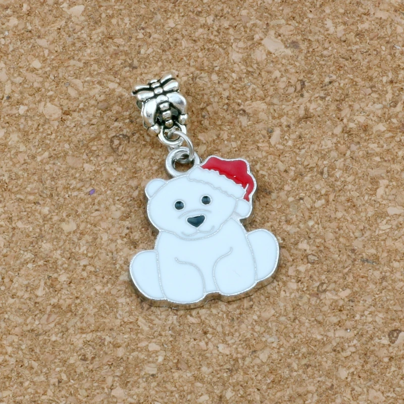 

50pcs/lots White Enamel bear Alloy Dangle Charm Beads Fit Charm necklace DIY Accessories 21.2x36.5mm A-521a