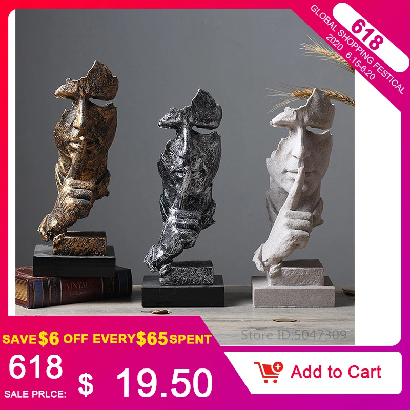 Абстрактная скульптура статуэтка украшения из смолы тишина золото украшение для