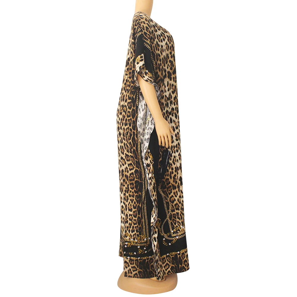 

Summer Style African Dresses For Women Round Collar Short Sleeve Femme Vestidos Ankara Fashion Leopard Long Maxi Dress Robe