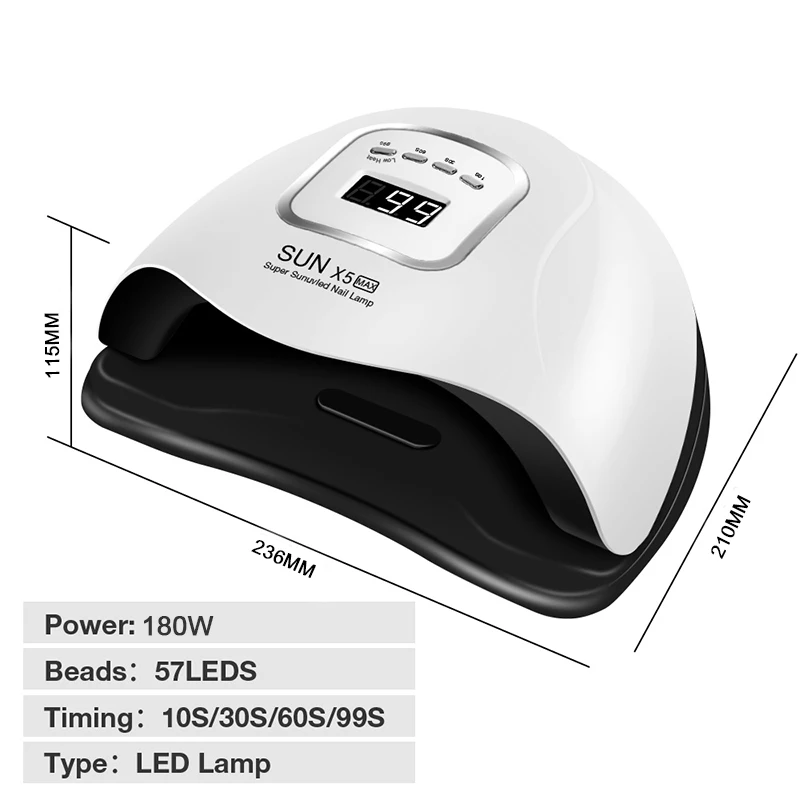 

SUN X5MAX 180/80W UV LED Hybrid Nail Lamp 57Pcs Lamp Beads Nail Dryer For Drying Gel Varnish Polishing Curing Lamp Manicure Tool