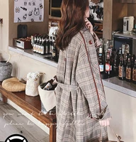 manteau femme plaid loose windbreaker women 2021 spring and autumn new korean vintage temperament tooling trench coat for