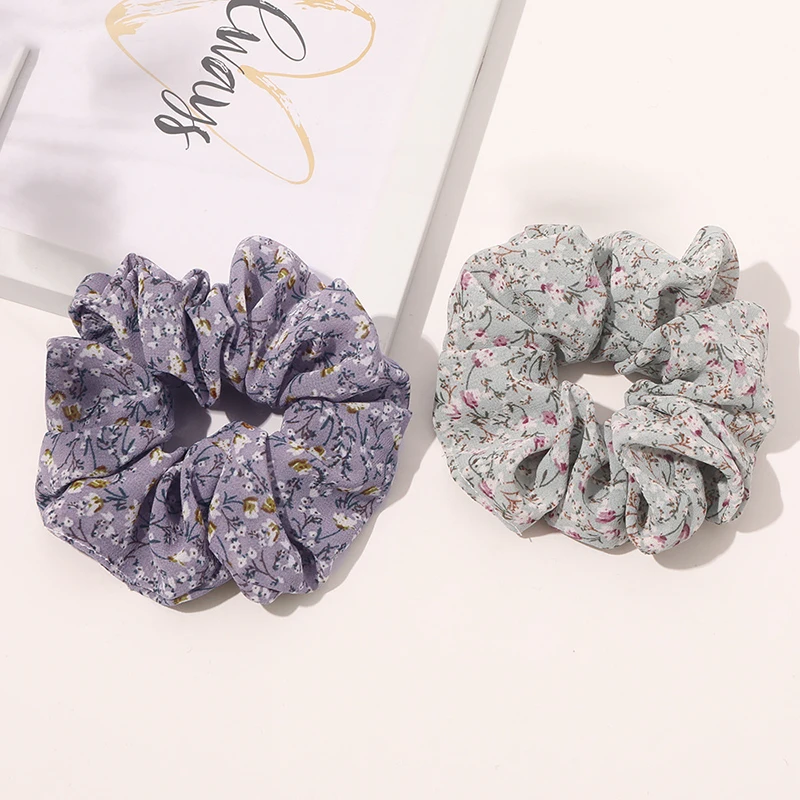 

Floral Print Scrunchies Hair Accessories For Women Ponytail Holder Elastic Rubber Band Girl Chiffon Hair Ties Band Hair Rope