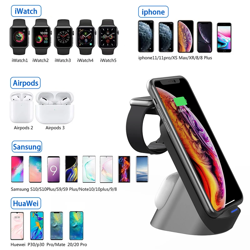 

USLION 15W 3 In 1 Wireless Charger For iPhone 12 Pro Samsung Bluetooth Headset Smart Watch Induction Fast Wireless Charging Pad