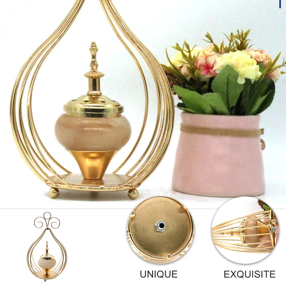 

Dlicate Golden Iron Incense Burner Incense Stick Holders Mini Censer Ornament