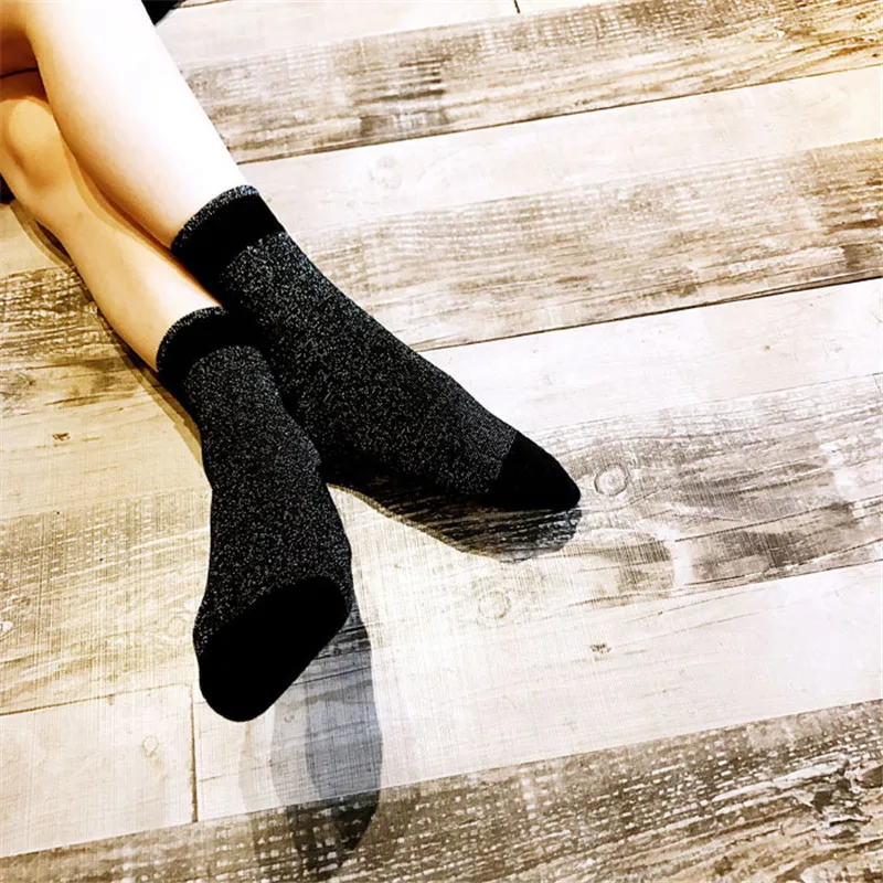 Glitter Gold Silver Lurex Ankle Socks for Women Metallic Cotton Socks Pink Socks Shining Crew Winter Sock 5 Pairs/Lot