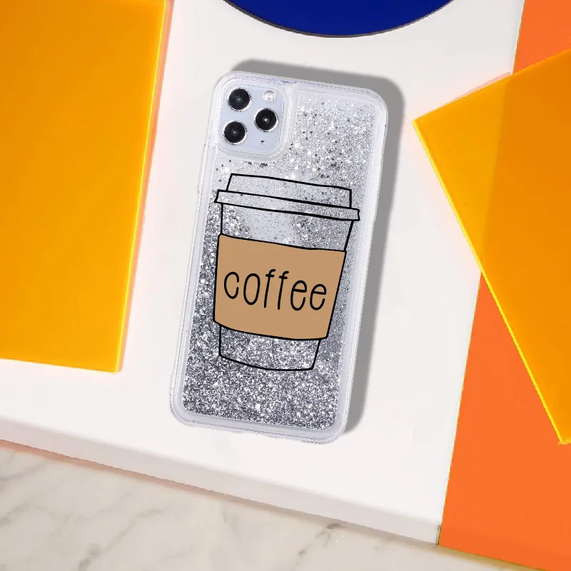

But First Coffee Cup Sparkle Liquid Real Glitter Phone Case Fundas Cover for iPhone 11 X XS XR Max Pro 7 8 7Plus 8Plus 6