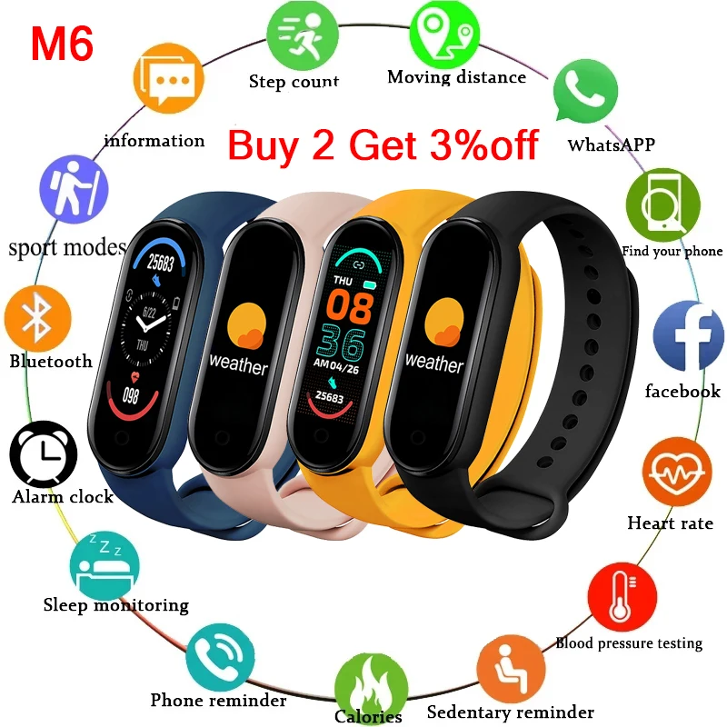 Новый смарт браслет M6 мужской для женщин фитнес трекер Смарт часы музыкальный