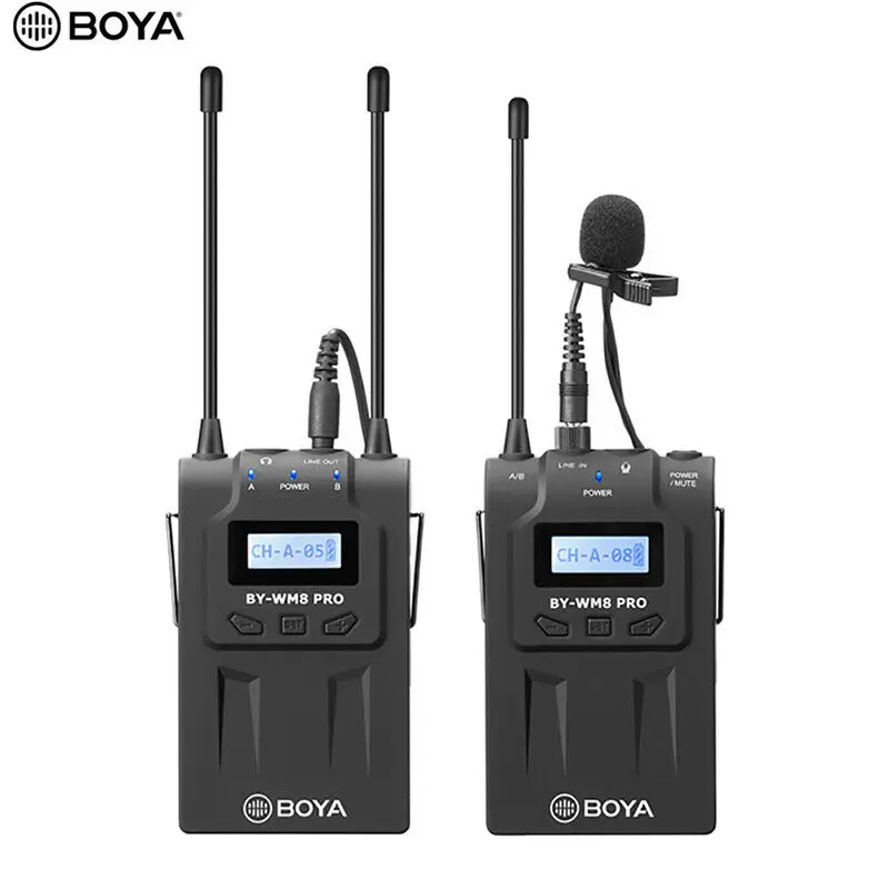 BOYA WM8 Pro-K1 K2 UHF Wireless Lavalier Microphone System Audio Recorder Transmitter+ Receiver for Canon Nikon DV Smartphone