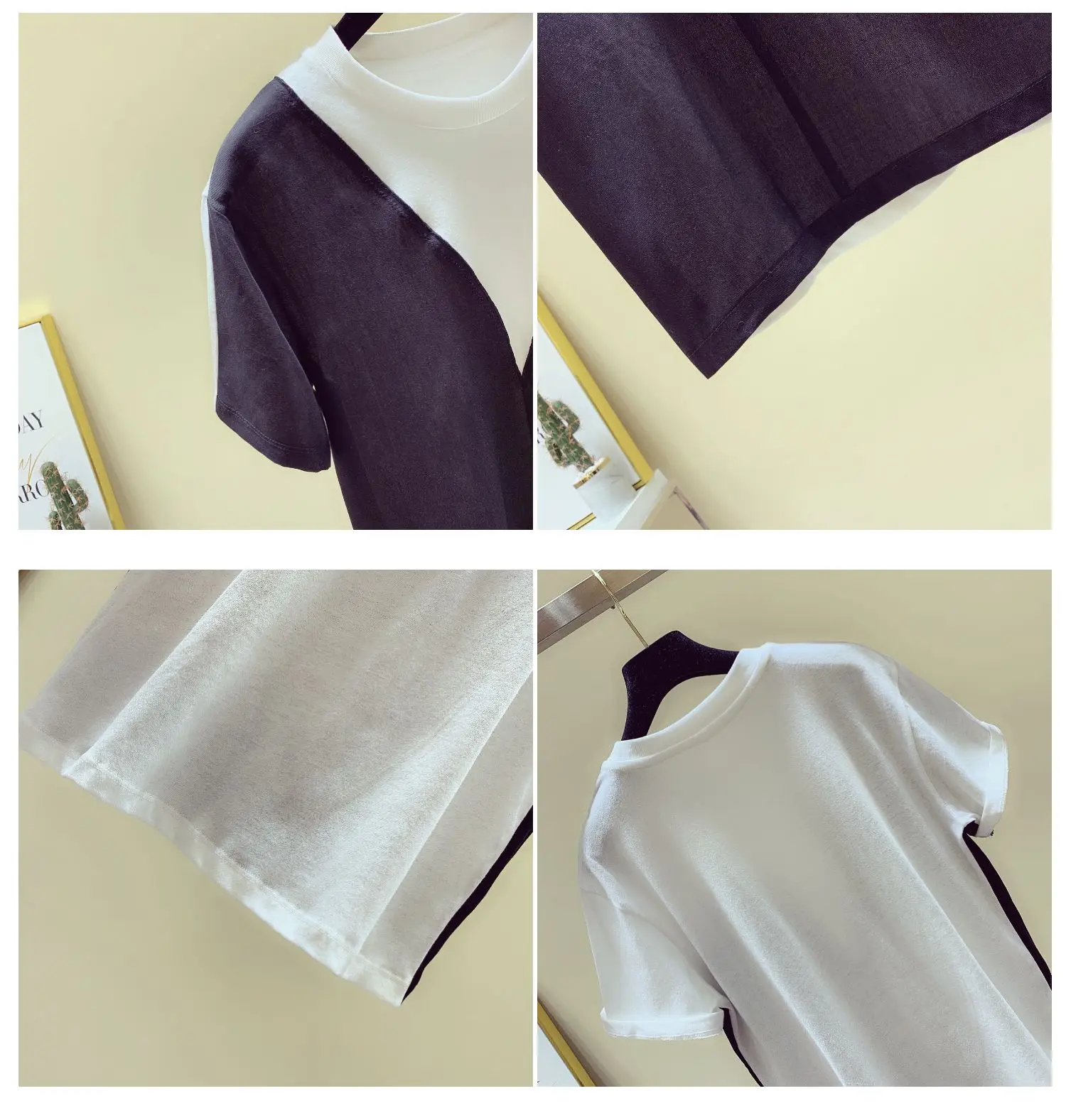 Женская хлопковая футболка с короткими рукавами белая и черная свободная