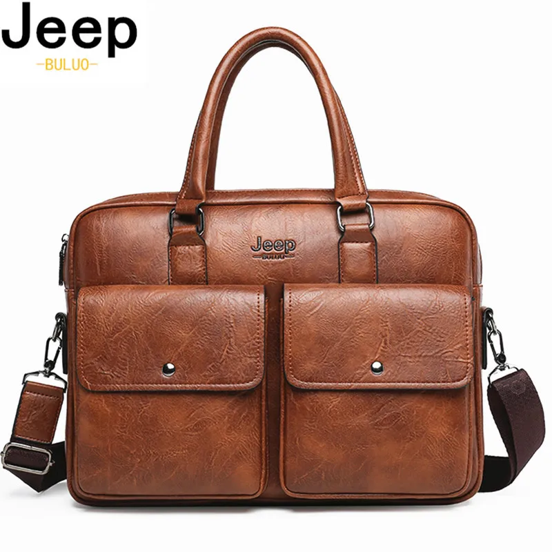 jeep buluo mens briefcases bags split leather shoulder office bag totes male fashion 14 inch laptop business bag a4 documents free global shipping