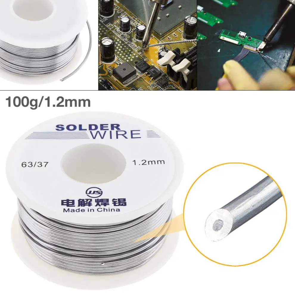 Оловянная проволочная катушка с неочищенным канифольным ядром 63/37 100 г 1 2 мм