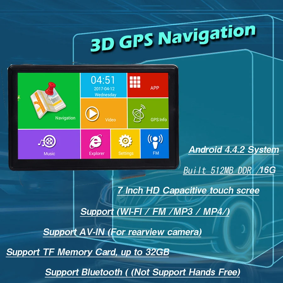 Anfilite 7-дюймовый Android четырехъядерный процессор 16GB Автомобильная GPS-навигация Sat Na