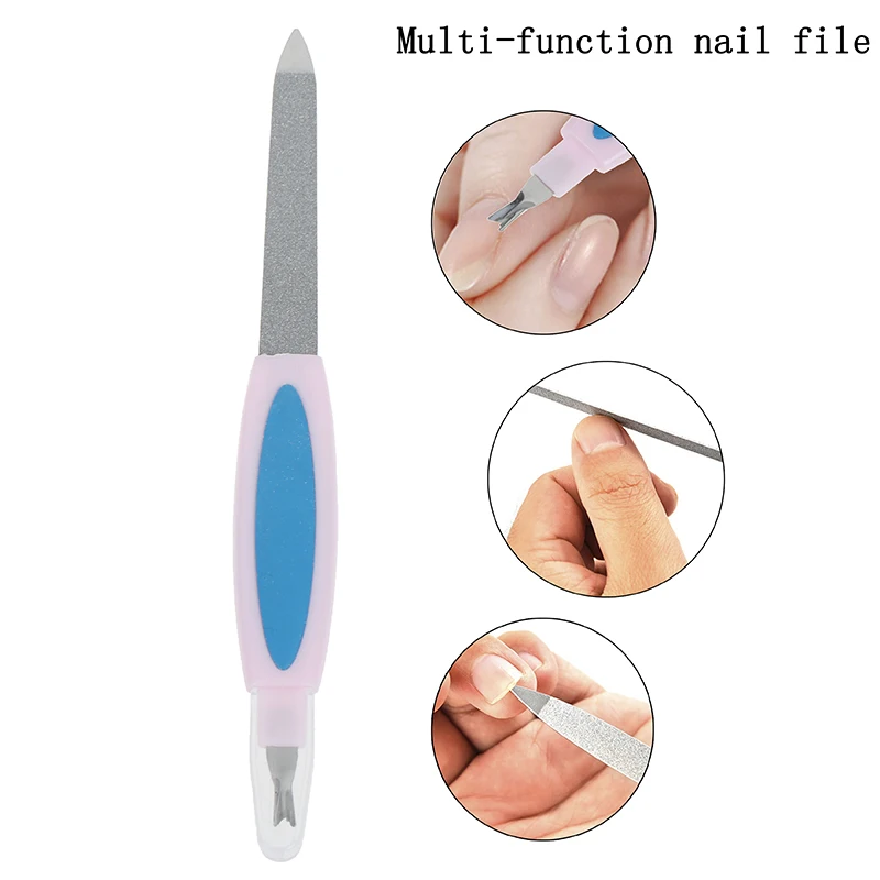 

1pc Stainless Steel Nail File Buffer Double Side Grinding Rod Cuticle Pusher Multi-functional Nails Art Tool
