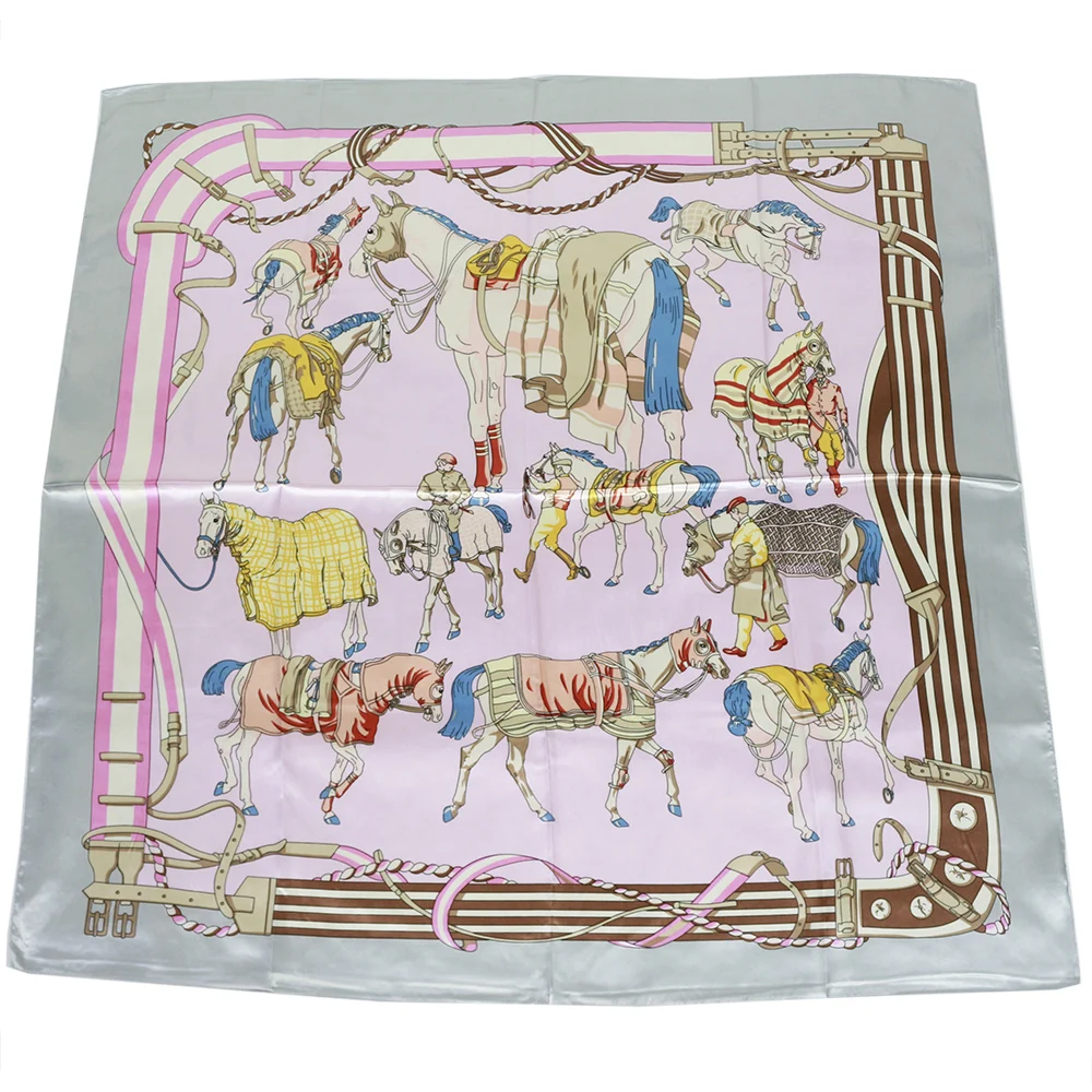 Horse Belt Silk Scarf Bandana Luxury Square Shawl Satin Head Hijab Women Invierno Print бандана |