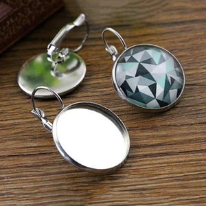 (Не выцветает) 20 мм 25 мм 10 шт французские серьги из нержавеющей стали, пустыеБазовые, подходят для стеклянных кабошонов 20 мм, кнопок;