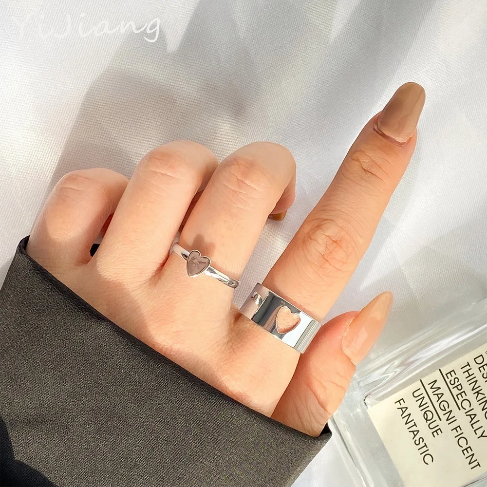 

2pc Sliver couple ring lot men's and women's pair ring combination ins WindNet red fashion personality open index finger ring