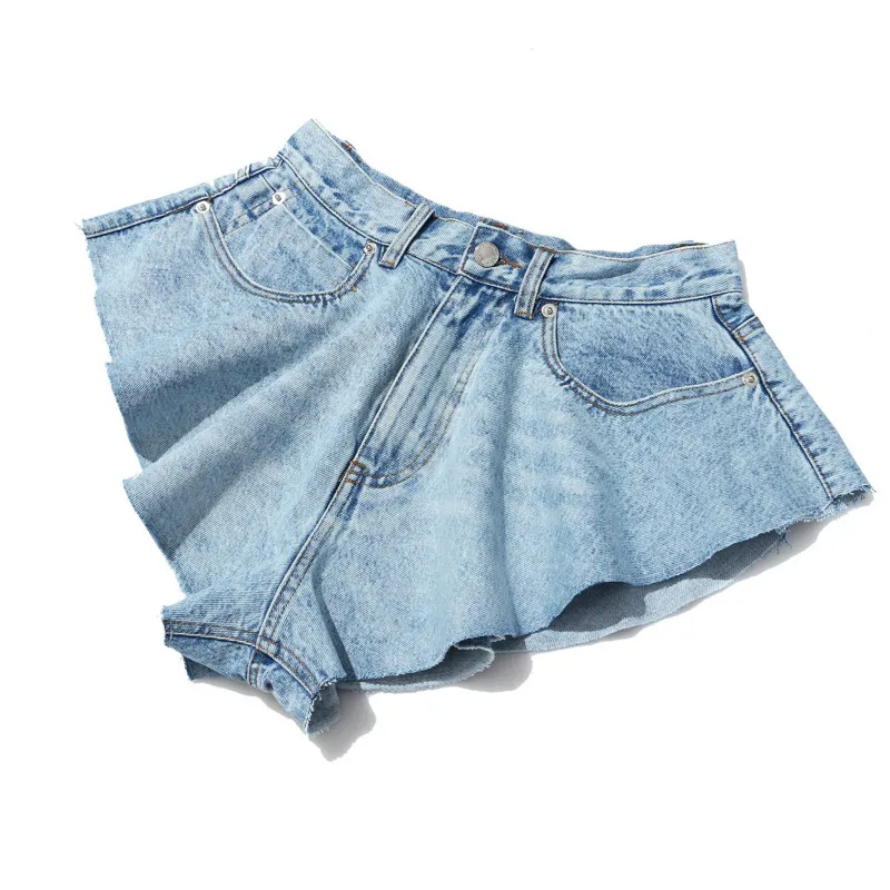 

Casual Denim Shorts Ruffle Hem Loose Ruched High Waist Shorts